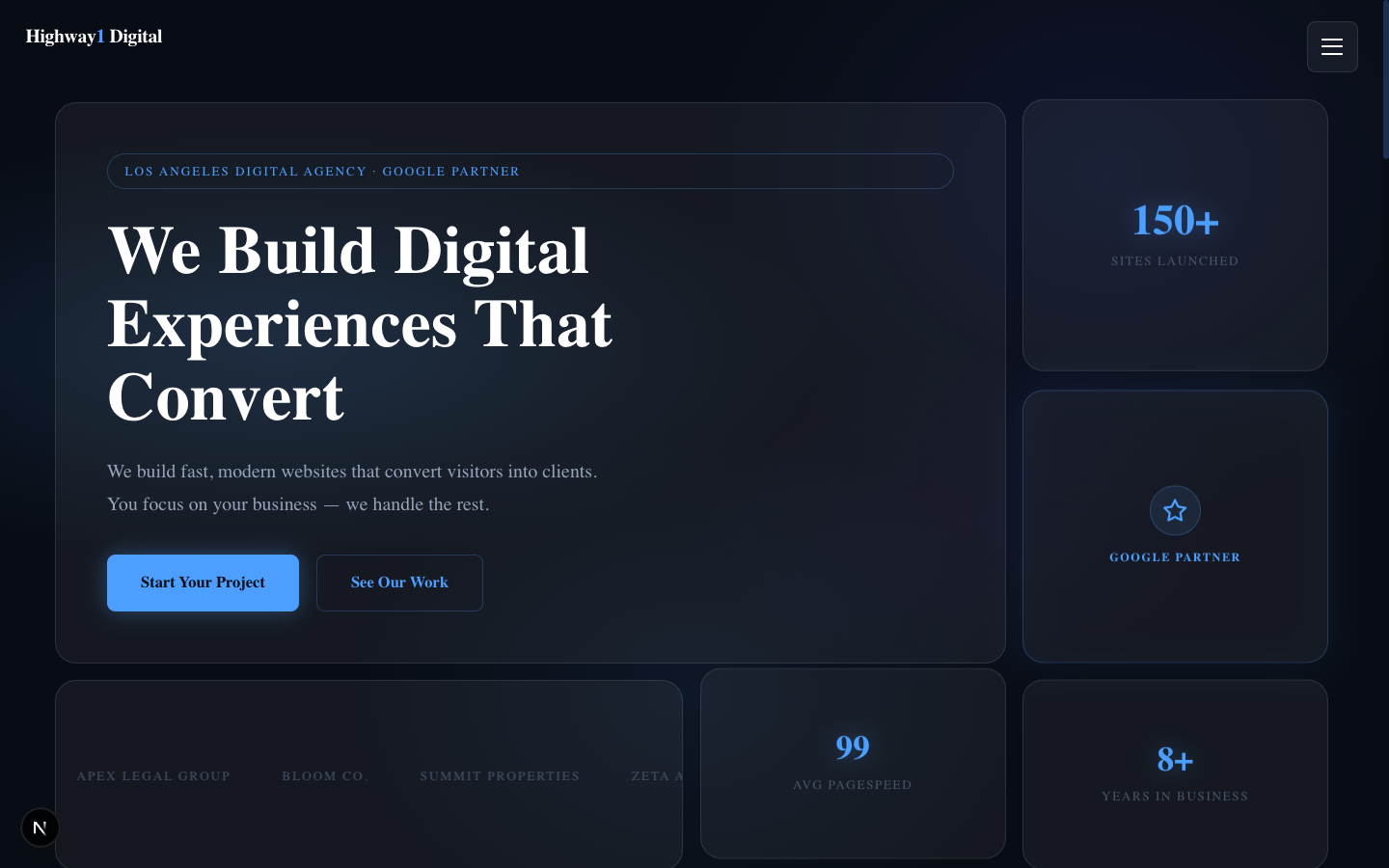 V3 Futuristic Glassmorphism homepage screenshot